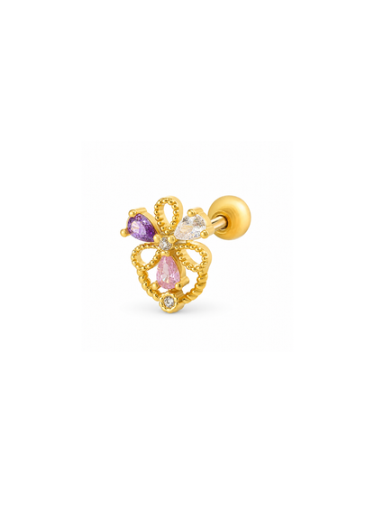 Piercing flor con cristales multicolor acero inoxidable 316L Waterproof 💧