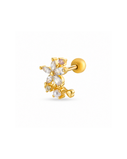 Piercing flor con perla y cristales acero inoxidable 316L Waterproof 💧