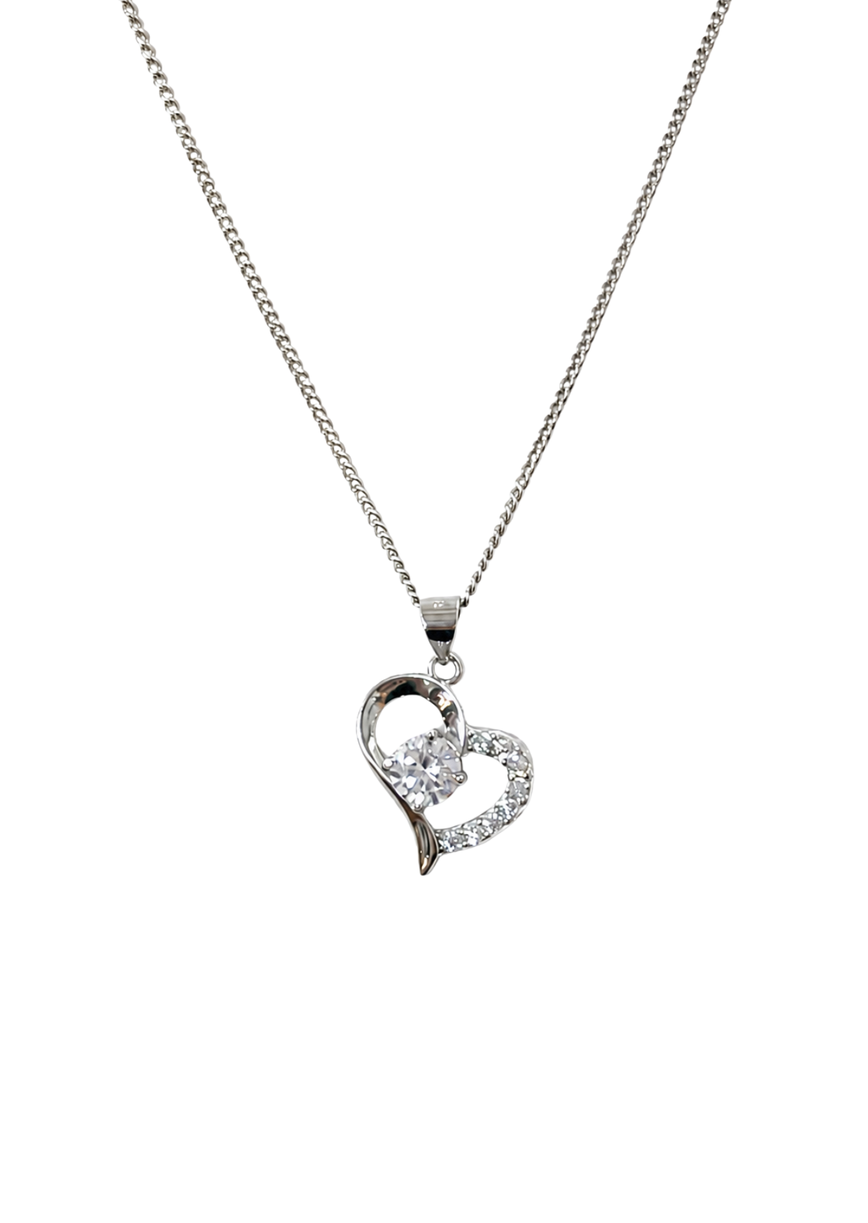Collar corazón con cristal central plata de ley 925