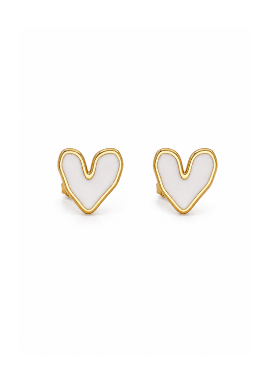 Aretes stud corazón esmaltado blanco acero inoxidable 304