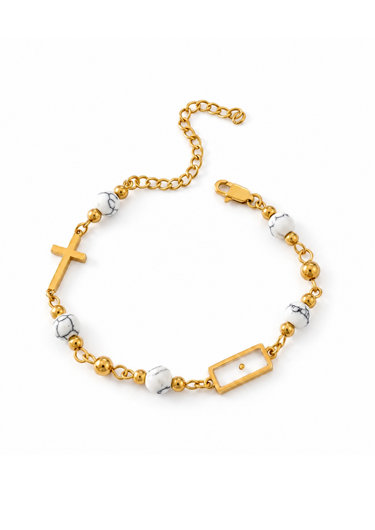 Pulsera de howlita con cruz acero inoxidable 304