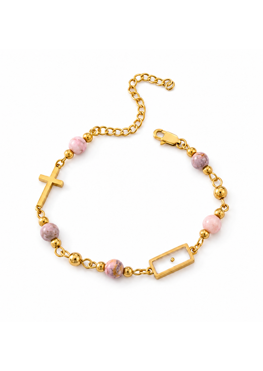 Pulsera de cebra rosa con cruz acero inoxidable 304