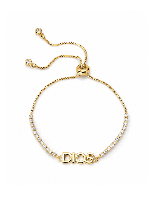 Pulsera ajustable DIOS con zirconias chapa de oro