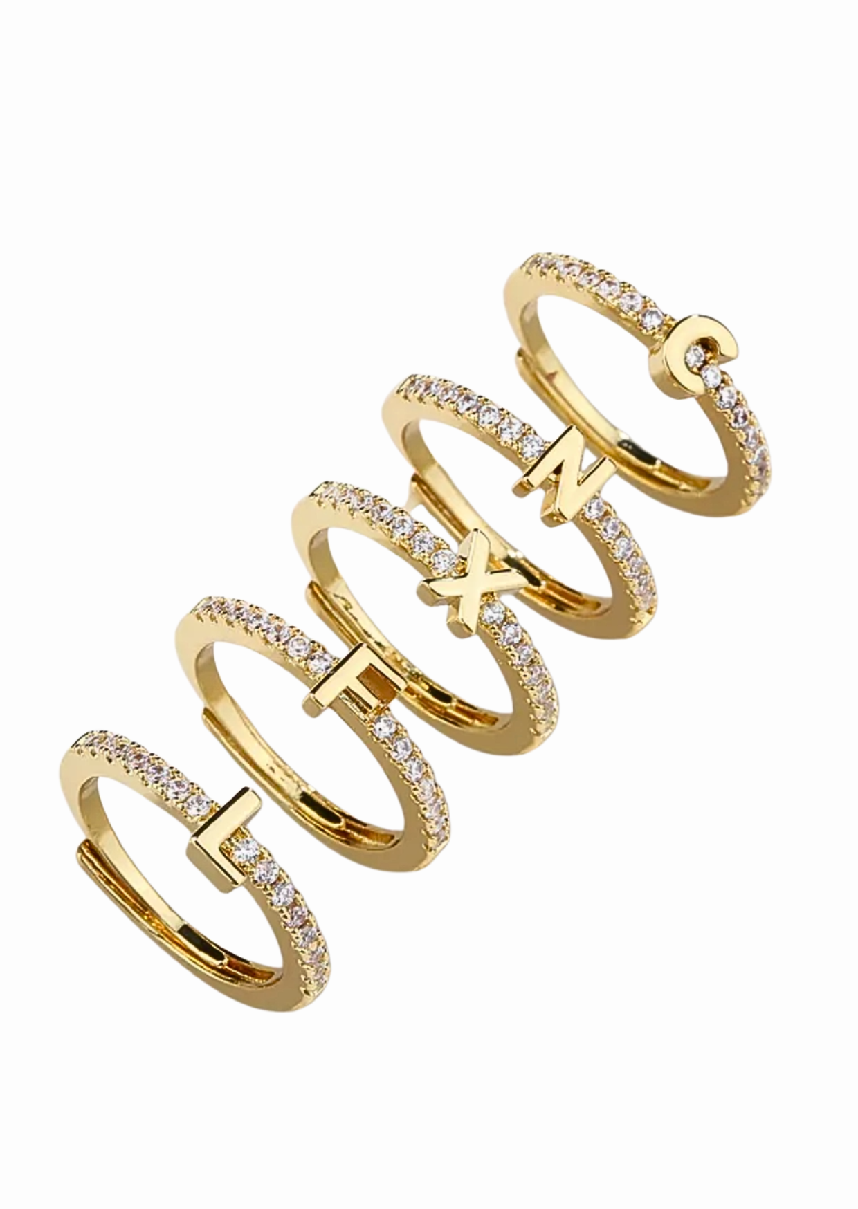 Anillos letras con zirconias chapa de oro