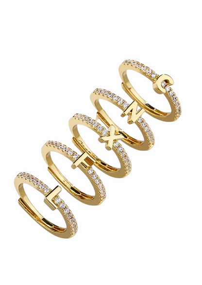 Anillos letras con zirconias chapa de oro