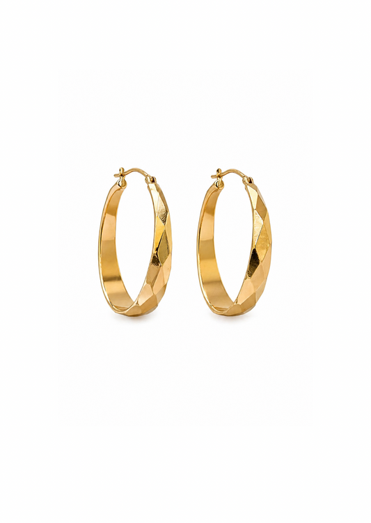Aretes arracadas planas diamantada baño de oro