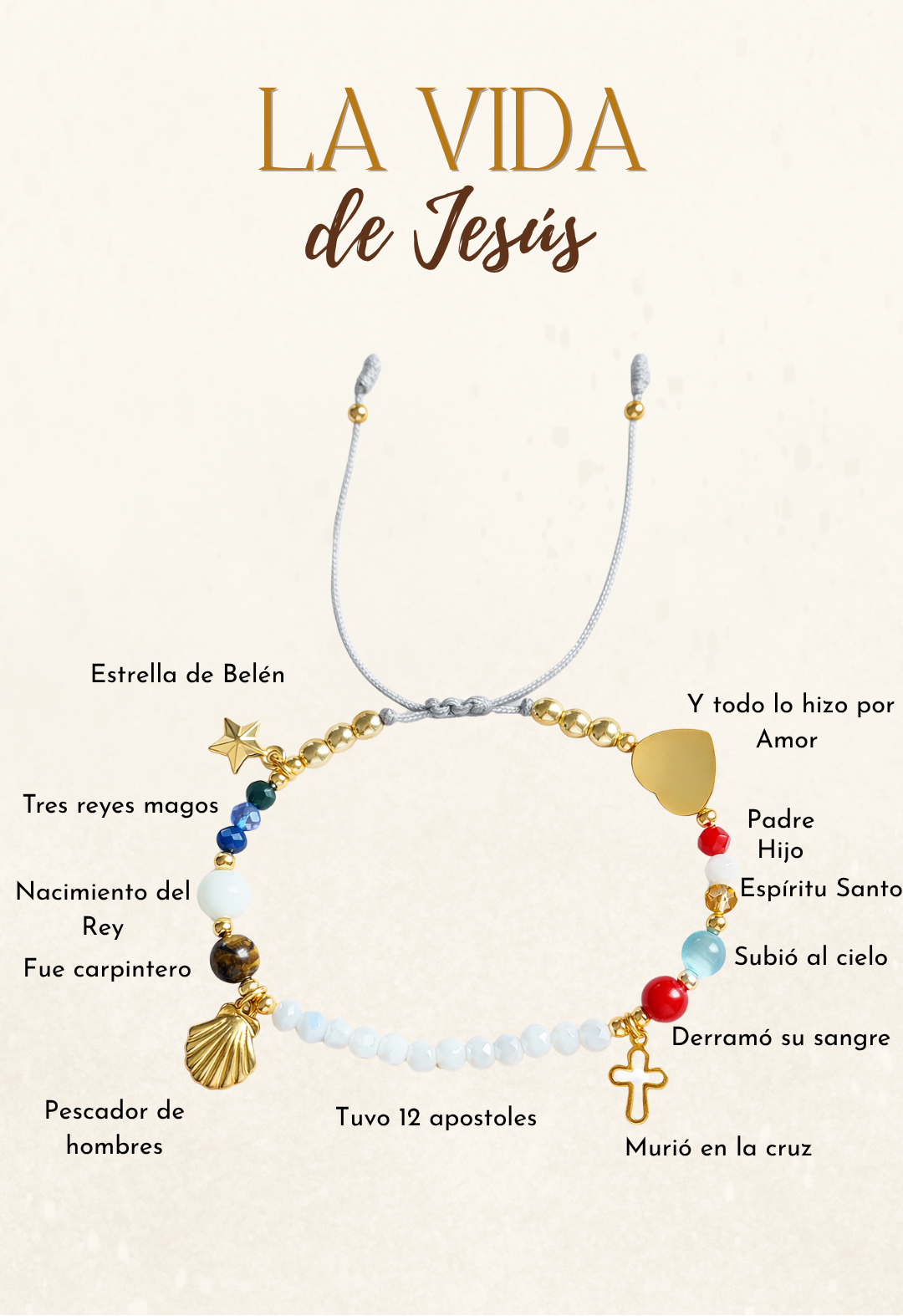 Pulsera ajustable de hilo vida de Jesús