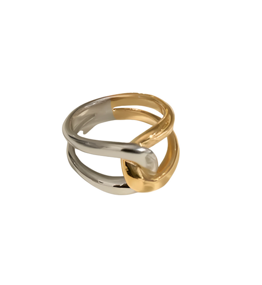 Anillo Cruzado Oro y Plata