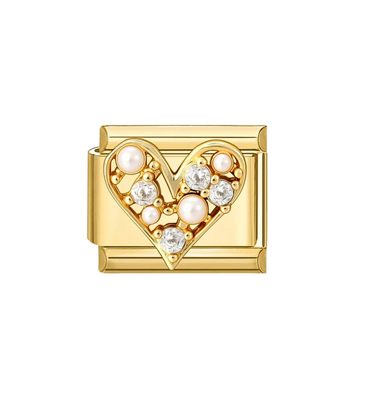 Charm Corazón Con Perlas